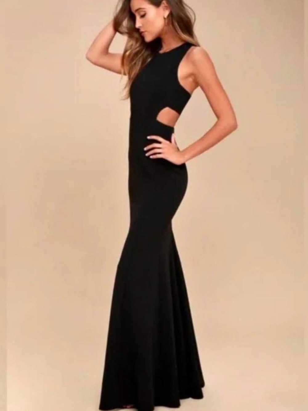 Lulu's Black Side Cutout Gown